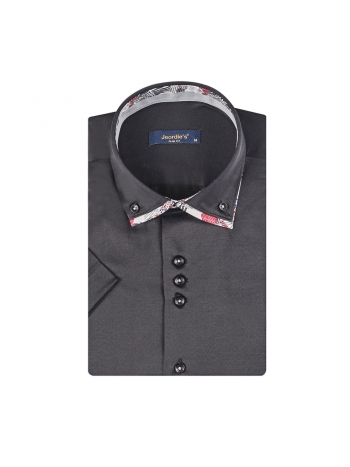 SLIM FIT SATIN DOUBLE COLLAR SHORT SLEEVE SHIRT