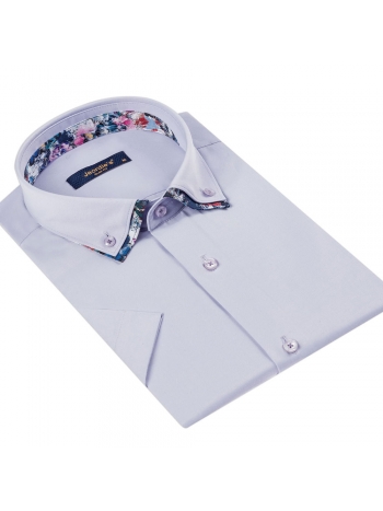 SLIM FIT SATIN DOUBLE COLLAR SHORT SLEEVE SHIRT