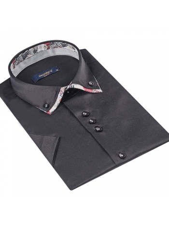 SLIM FIT SATIN DOUBLE COLLAR SHORT SLEEVE SHIRT